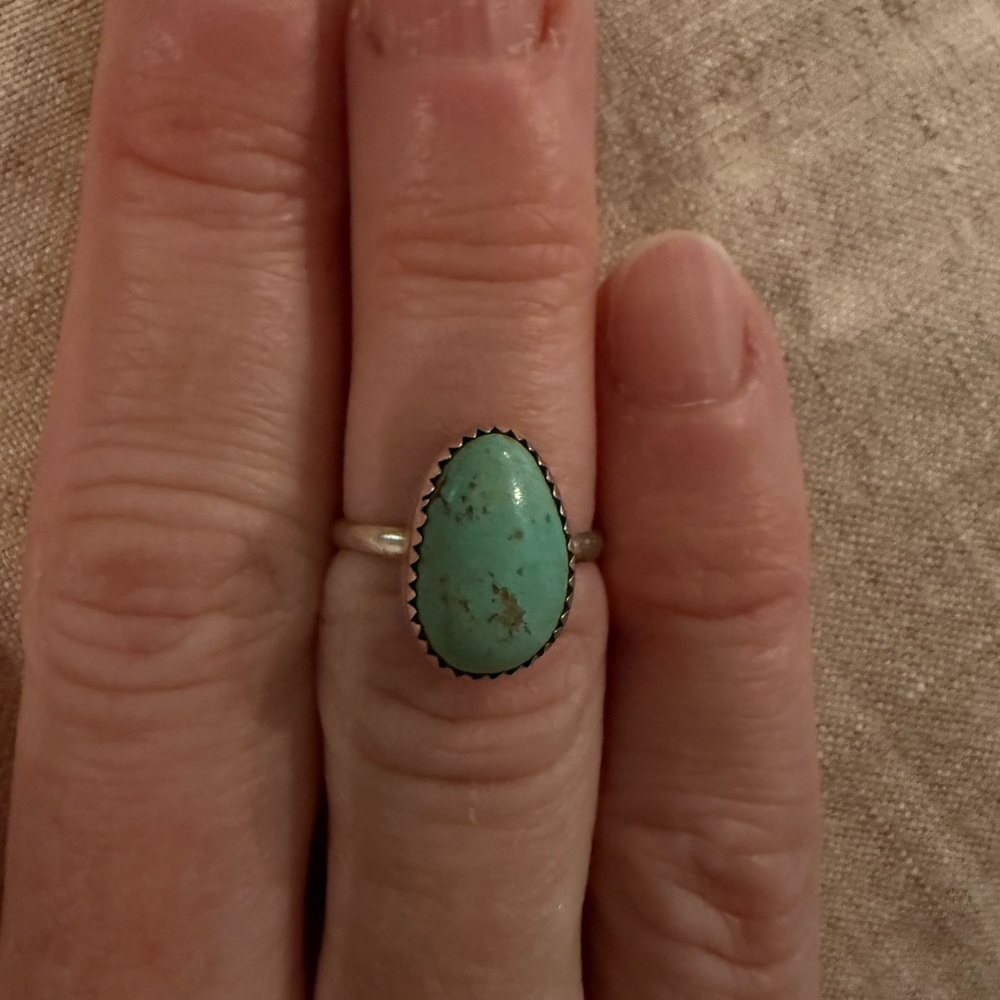 Natural turquoise and silver ring. Size 6